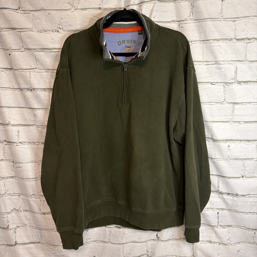 Orvis 1/4 Zip Sweatshirt Mens L Green Long Sleeve Pullover